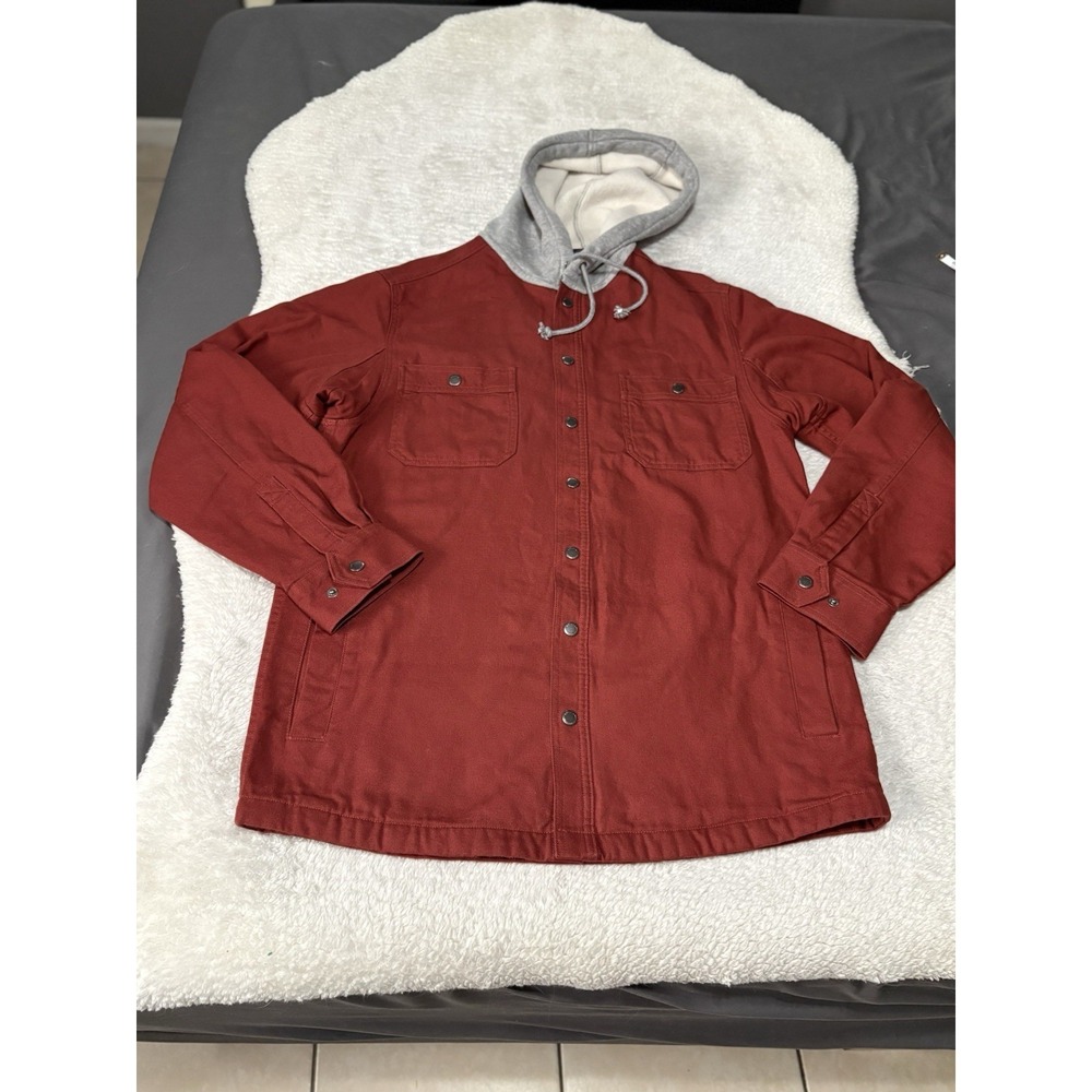 Duluth Trading Jacket Mens M Maroon Red Fire Hose Hooded Limber Flannel Lined